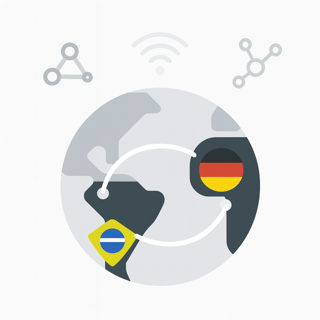 Planeta destacando os países Brasil e Alemanha e conexão entre os dois.